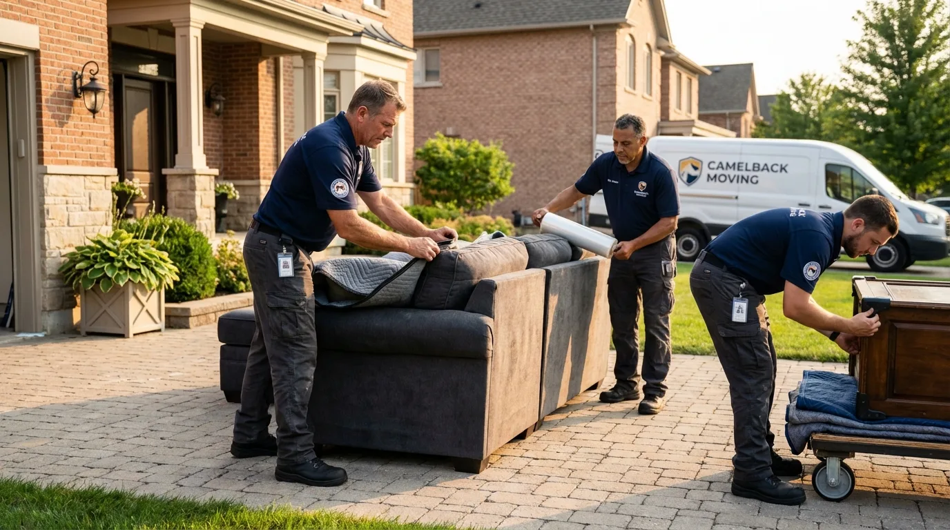 Large estate moving crew wrapping furniture in Ellsworth, WI