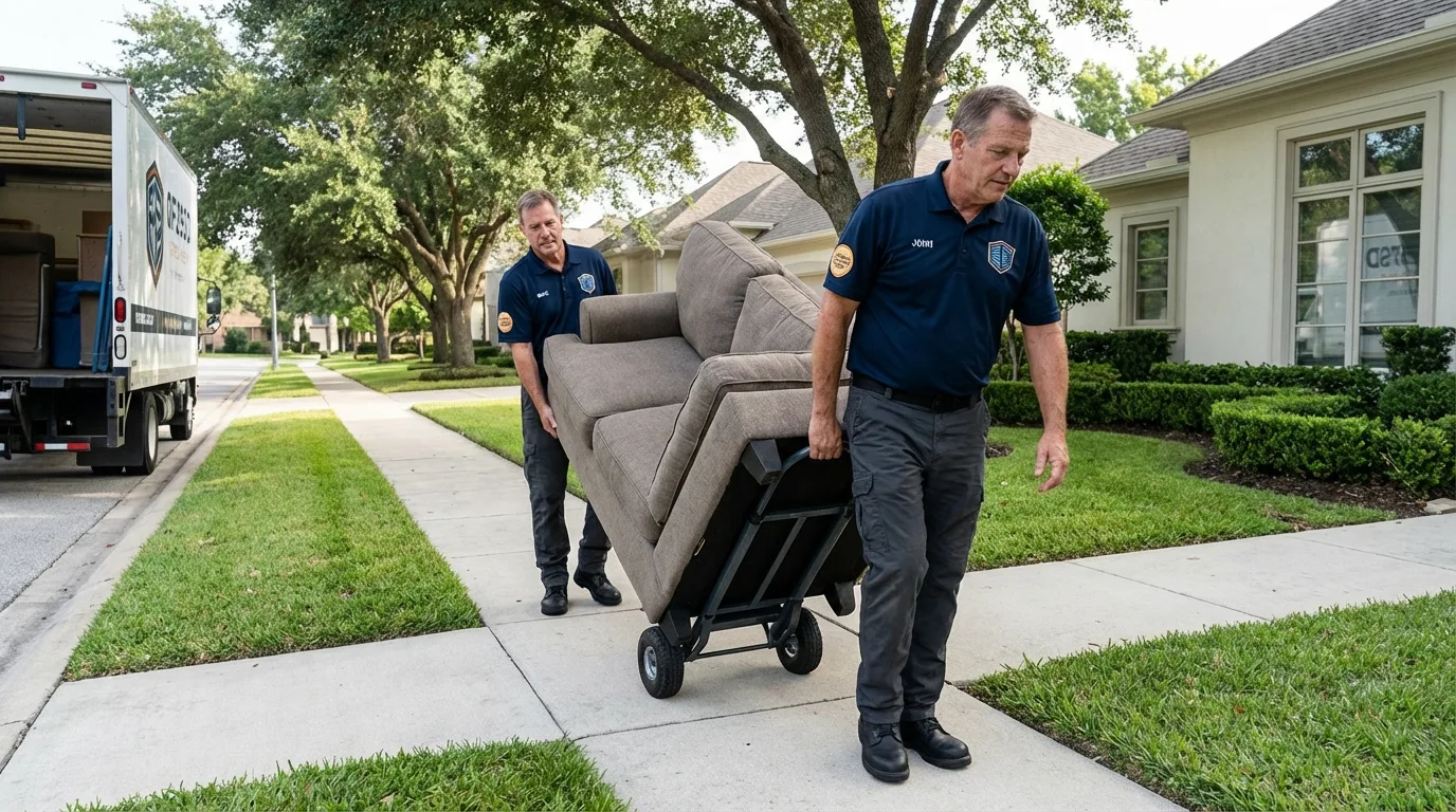 Local residential moving crew loading furniture in Ellsworth, WI